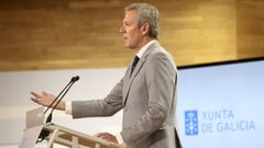 El presidente de la Xunta, Alfonson Rueda, en la presentacin de los presupuestos del 2026.