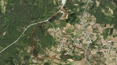 La imagen superior recoge el per�metro de la aldea modelo de Sober, delimitado en color rojo