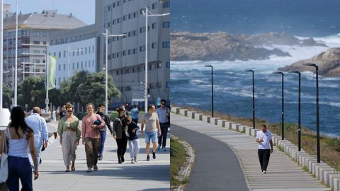 A la izquierda, el tramo del paseo martimode la Avenida Pedro Barri de la Maza, donde empez todo. A la derecha, O Portio, la ltima fase inaugurada.