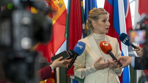 La vicepresidenta segunda del Gobierno de Espa�a, Yolanda D�az, ayer en la sede de Naciones Unidas en Nueva York