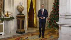 El rey, de pie, durante el discurso de Nochebuena