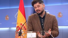 El portavoz en el Congreso de ERC, Gabriel Rufi�n, este martes durante una ruede de prensa
