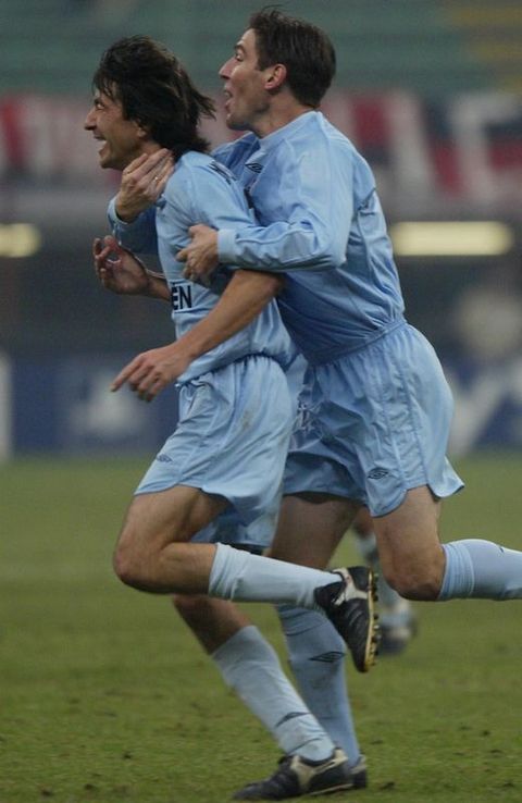 Celebrando un gol con el actual tcnico del Celta.