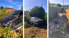 El coche qued� encajonado entre un �rbol y el seto del cierre de una finca, y la defensa, clavada en la cuneta