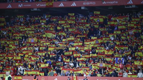 Imagen de la grada en Cornell� durante el partido entre Espa�a y Egipto.