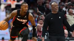 Terry Rozier, jugador de Miami Heat, y Chauncey Billups, técnico de los Portland Trail Blazers