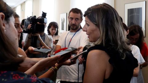 Yolanda D�az, a su llegada a la reuni�n de la Junta de portavoces en el Congreso