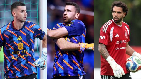Joan Garc�a, Unai Sim�n y David Raya, los tres porteros de Espa�a, se ejercitan con la selecci�n