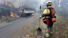 Bombeiros no incendio forestal de Mea�o