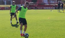 Moi G�mez, durante un entrenamiento en Mareo.Moi G�mez