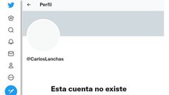 Estado actual de la cuenta deTwitter de @CarlosLanchas.
