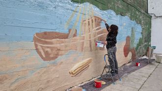 En la foto, la obra de Fisterra