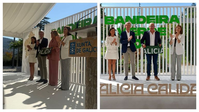 La alcaldesa de Narn, Marin Ferreiro, y el de San Sadurnio, Secundino Garca Casal, recogiendo sus Bandeiras Verdes
