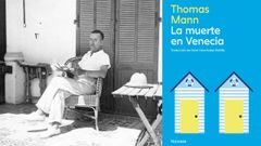 Thomas Mann, en la localidad francesa de Sanary-sur-Mer, en la Costa azul, en 1933. A la derecha, portada de la nueva edicin de La muerte en Venecia.