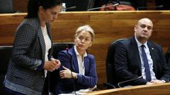 La presidenta y portavoz de Foro en la Junta General, Cristina Coto (c), y los diputados de este partido, Pedro Leal (d) y Carmen Fernndez (i), durante el pleno de hoy del parlamento asturiano. Cristina Coto ha acusado hoy al secretario general de su partido, Francisco lvarez-Cascos, de estar detrs de una operacin poltica que ha provocado una crisis poltica en su seno