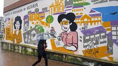 Mural Mulleres de Pontevedra na historia,  en la calle Poza dos Canos