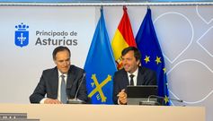 El presidente de la Fundaci�n EDP, Manuel Men�ndez y el consejero delegado de EDP Espa�a, Duarte Bello en la Sede de Presidencia