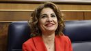 La vicepresidenta primera del Gobierno y ministra de Hacienda, Mar�a Jes�s Montero a su llegada este mi�rcoles al pleno del Congreso.
