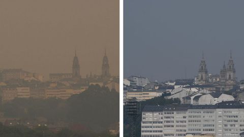 El humo de los incendios de Ourense en el cielo de Lugo era más visible el viernes, pero este sábado todavía se notaba su presencia por el efecto del viento del sur. laura leiras