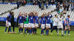 Real Oviedo Carlos Tartiere Horizontal.Los futbolistas del Real Oviedo celebran la victoria frente al Lugo