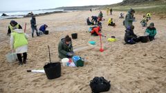 Voluntarios en la playa de Balieiros, Ribeira