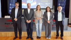 Rub&eacute;n Mar&iacute;n, director de la Autoridad Portuaria de Vigo; Xos&eacute; Manuel Merelles, director de Turismo de Galicia; Luisa S&aacute;nchez, vicepresidenta de la Deputaci&oacute;n de Pontevedra: Ana Ortiz, delegada territorial de la Xunta en Vigo; y Mario Cardama, presidente de la Fundaci&oacute;n Traslatio, en el acto de este viernes.