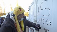 Uno de los feriantes que participaron en la manifestaci�n convocada en Santiago 
