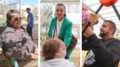 De izquierda a derecha, Antonio S�ez, Nerea Amigo y Ezequiel Jim�nez, usuarios del parque cubierto de O Inferni�o, el d�a de su estreno.