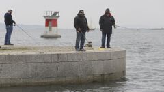 Pescadores recreativos en el muelle de Carril, el pasado junio