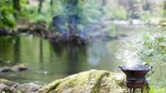 Imagen de archivo de una parrilla en un entorno de frondosas