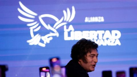 El presidente de Argentina, Javier Milei, durante la celebracin de su triunfo electoral