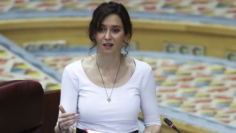 La presidenta de la Comunidad de Madrid, Isabel D�az Ayuso, durante su intervenci�n en el pleno de la Asamblea regional este jueves.