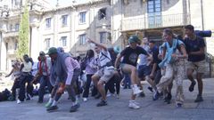 Un numeroso grupo de j�venes complet� ayer el Camino de Santiago y celebraron con canciones, bailes y abrazos el final de su traves�a, una actividad impulsada desde distintas di�cesis francesas en las llamadas JMJ, que impulsan la aventura jacobea desde su esp�ritu m�s convivencial y religioso. d. yanes