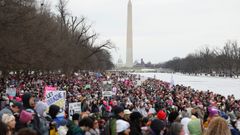 Antitrumpistas participan en una marcha popular hacia el monumento en Washington a Lincoln, el presidente unionista y que aboli la esclavitud, dos das antes de que el republicano Donald Trump jure el cargo.