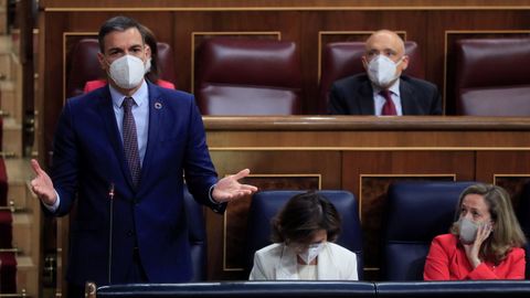 El presidente del Gobierno, Pedro S�nchez durante su intervenci�n en la sesi�n de control al Ejecutivo