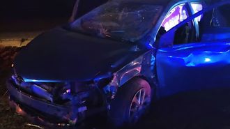 Estado del veh�culo tras sufrir un accidente en la AP-9 en Cabanas.