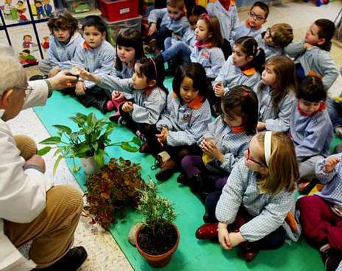 Alumnos de La Salle en una clase sobre la variedad de las plantas.