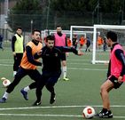 La plantilla, en un entrenamiento en el campo de A Xunqueira.