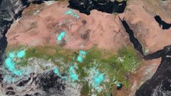 La imagen del satlite muestra un aumento de la vegetacin en el sur del Shara debido a las lluvias extremas recientes