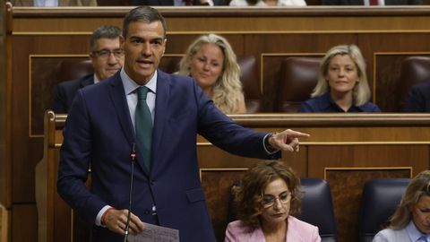 El presidente del Gobierno, Pedro Sánchez, durante su intervención en la sesión de control al Ejecutivo.