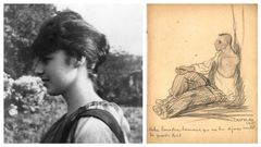 � esquerda, Emilia Lluria, retratada no xard�n do castelo de Soutomaior, en 1917. � dereita, o debuxo de Castelao de 1916 extra�do do caderni�o de aut�grafos de Emilia, fillastra de Mar�a Vinyals