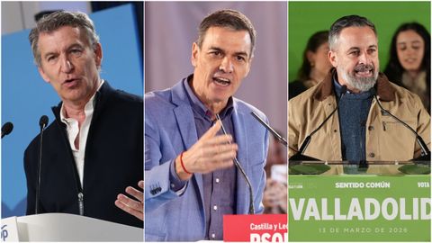 Im�genes de archivo durante la campa�a en las elecciones en Castilla y Le�n de Feijoo (PP), S�nchez (PSOE) y Abascal (Vox).