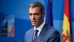 El presidente del Gobierno, Pedro Snchez, en la rueda de prensa tras la cumbre de la OTAN en La Haya.