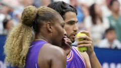 Serena Williams y Carlos Alcaraz, durante el dobles celebrado en el US Open