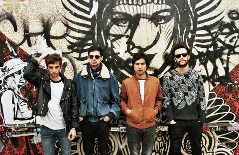 Lois Brea, segundo por la izquierda, con sus compa�eros de la banda Trajano. 
