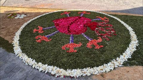 Otra de las alfombras florales que decoraron este domingo varias calles de Taboada