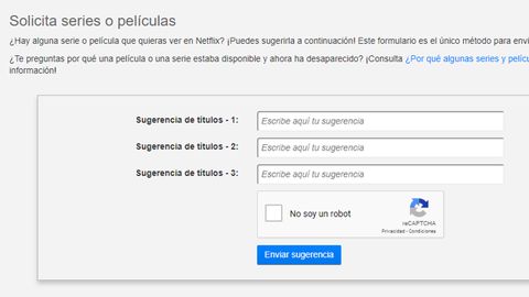 Formulario de peticiones de Netflix