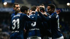 Los jugadores del Oviedo celebran el gol de Jimmy al Albacete