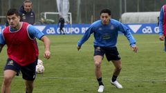 Olabe, �scar Cano y Saverio, en el entrenamiento del Deportivo