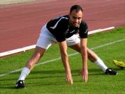 El nuevo fichaje del Lemos, Bruno, en el calentamiento.